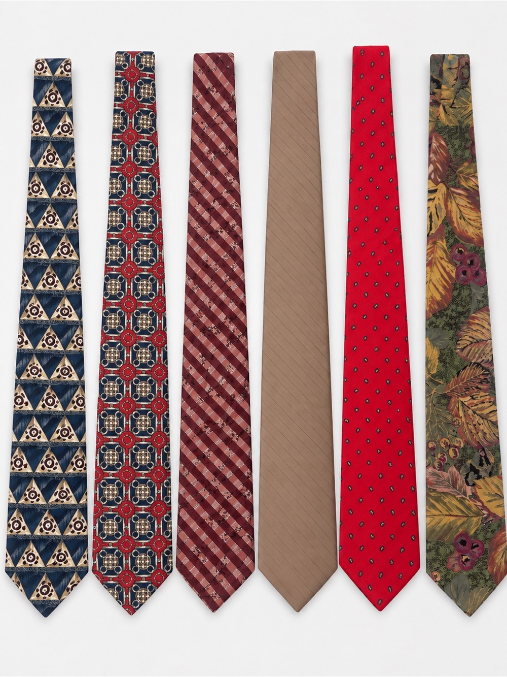 Lot of 6 Men’s Neckties Vintage Geometric Floral Red Blue Tan Dress Ties